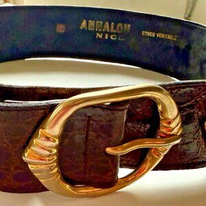Trianon Annalou Genuine Crocodile Brown Belt Gold Hardware (Size 75/30 US)